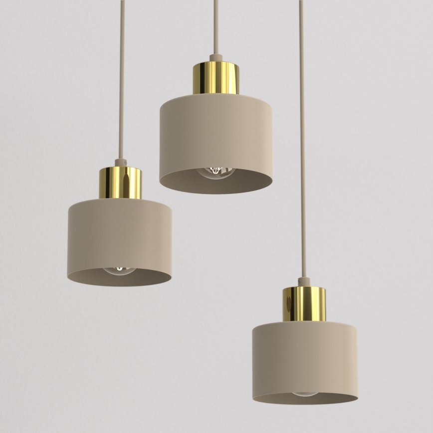 Lustre suspenso com cabo PARKLA 3xE27/15W/230V bege/dourado