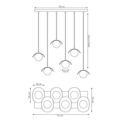 Lustre suspenso com cabo RITUAL 6xG9/8W/230V branco