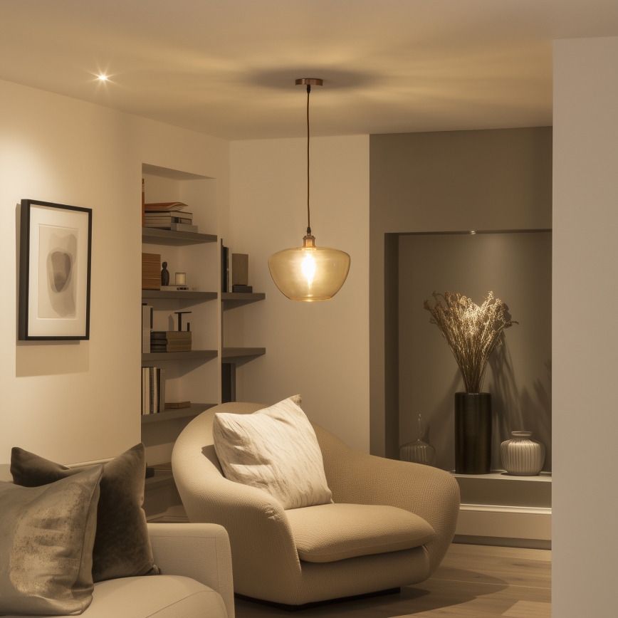 Lustre suspenso com cabo SEVENTIES E27/60W/230V fumê/marrom