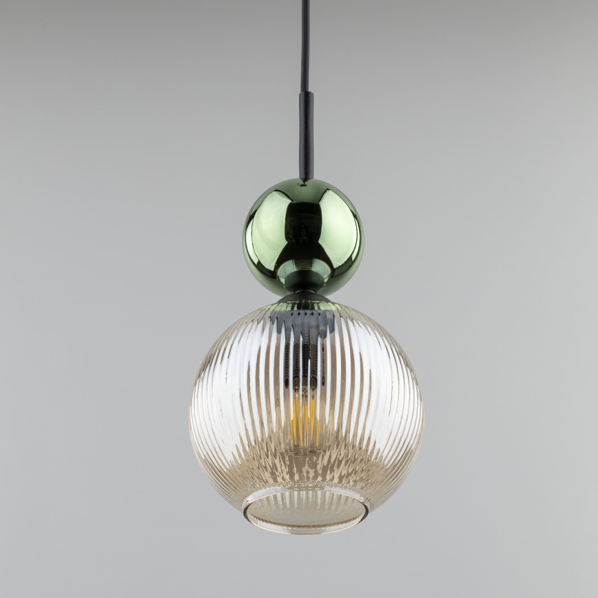 Lustre suspenso com cabo SOPHIA 1xE14/10W/230V preto/verde/bege fumado