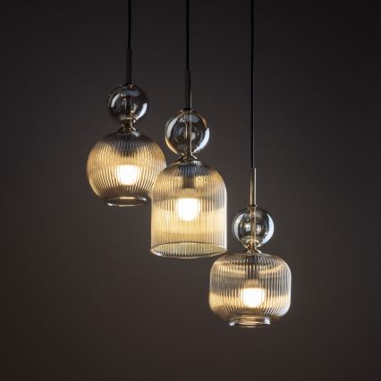 Lustre suspenso com cabo SOPHIA 3xE14/10W/230V preto/bege fumé