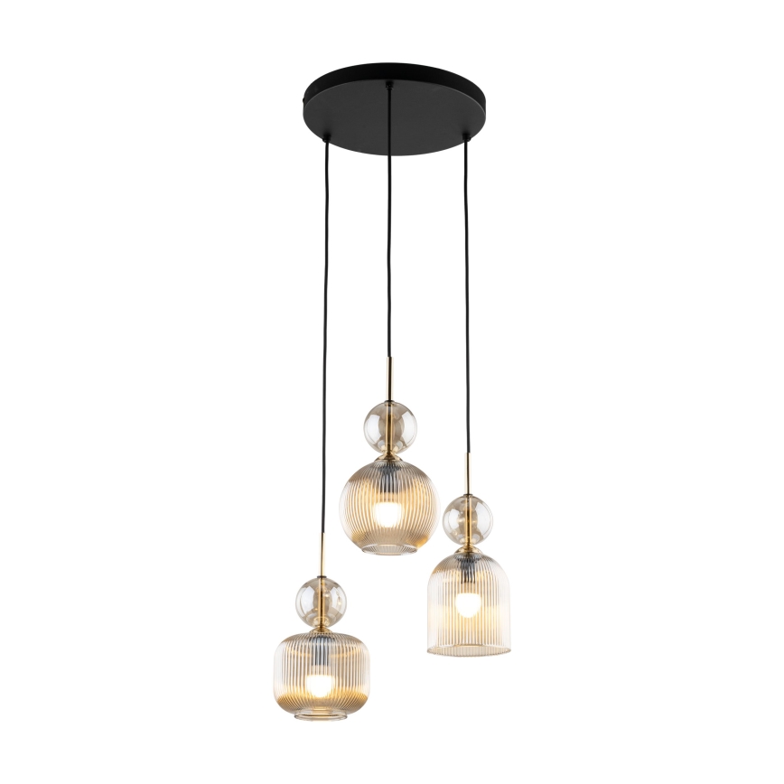 Lustre suspenso com cabo SOPHIA 3xE14/10W/230V preto/bege fumé