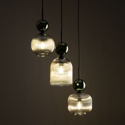 Lustre suspenso com cabo SOPHIA 3xE14/10W/230V preto/verde/bege fumê