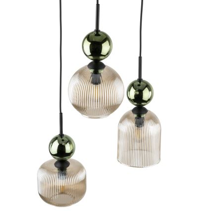 Lustre suspenso com cabo SOPHIA 3xE14/10W/230V preto/verde/bege fumê
