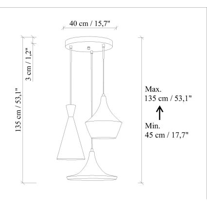 Lustre suspenso com cabo TOM 3xE27/40W/230V verde