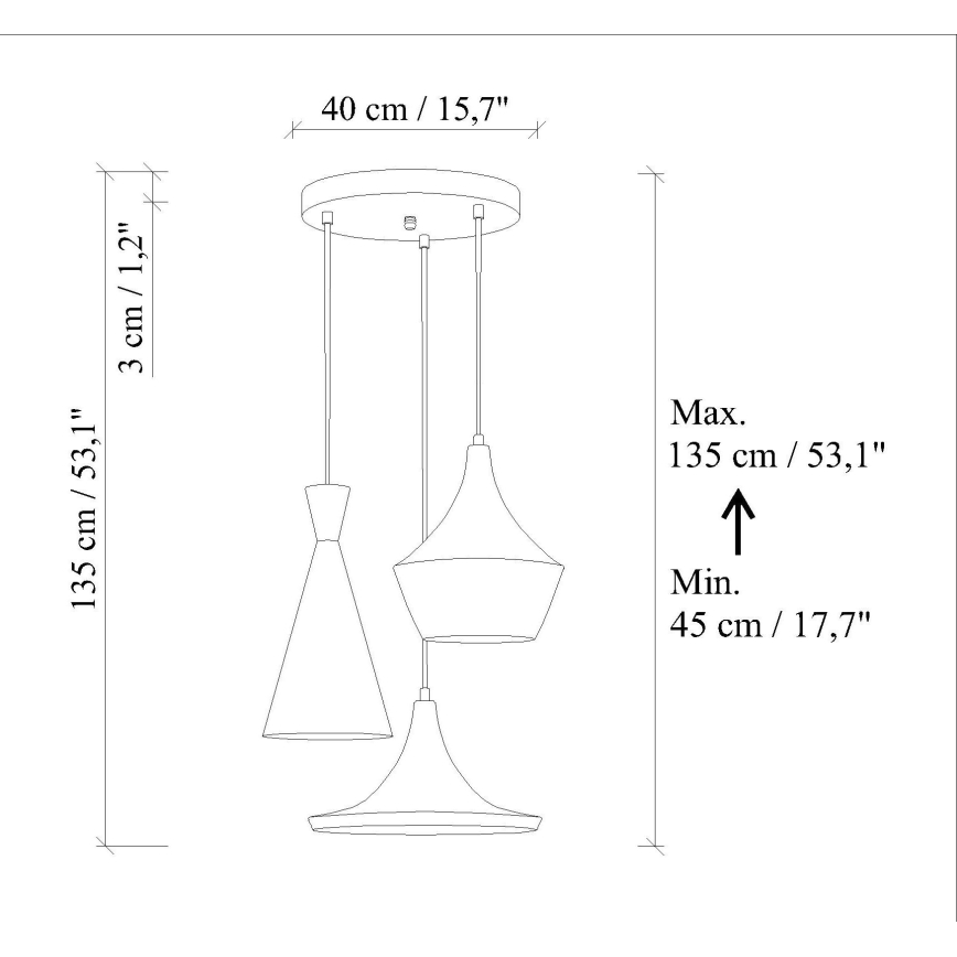 Lustre suspenso com cabo TOM 3xE27/40W/230V verde