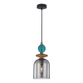 Lustre suspenso com cabo TROPEA 1xE27/15W/230V preto/azul fumê/bege
