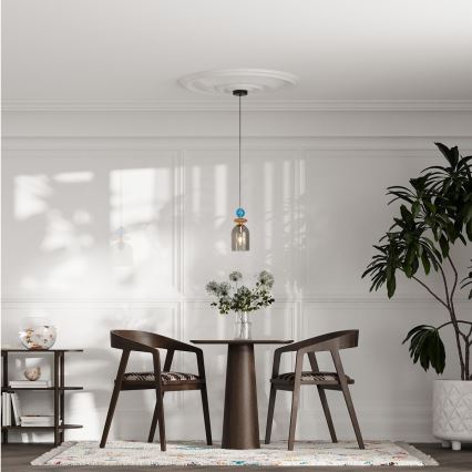 Lustre suspenso com cabo TROPEA 1xE27/15W/230V preto/azul fumê/bege