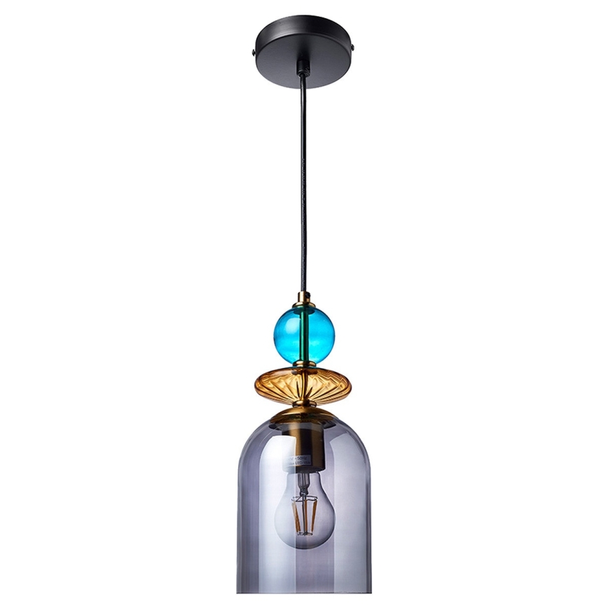 Lustre suspenso com cabo TROPEA 1xE27/15W/230V preto/azul fumê/bege