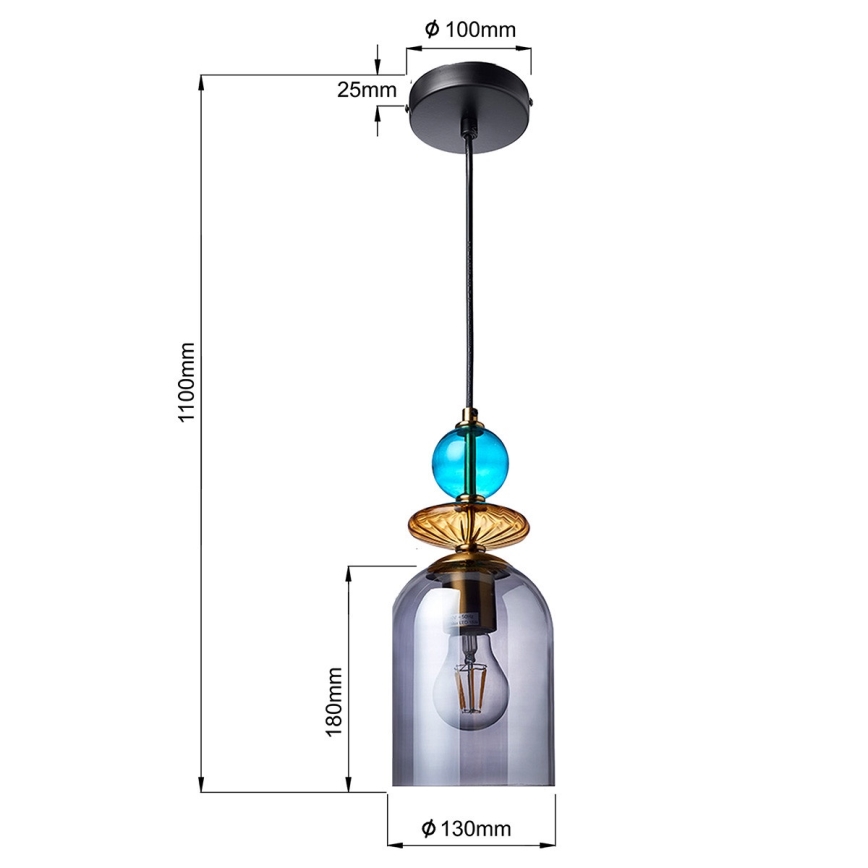 Lustre suspenso com cabo TROPEA 1xE27/15W/230V preto/azul fumê/bege