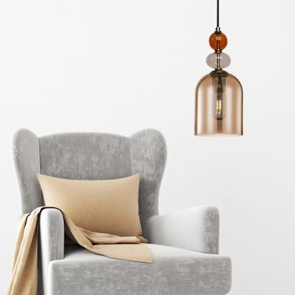 Lustre suspenso com cabo TROPEA 1xE27/15W/230V preto/vermelho fumê/bege