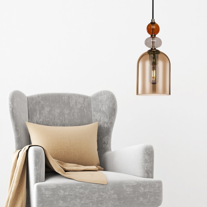 Lustre suspenso com cabo TROPEA 1xE27/15W/230V preto/vermelho fumê/bege