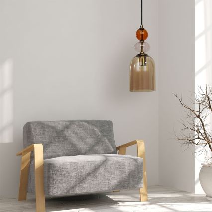 Lustre suspenso com cabo TROPEA 1xE27/15W/230V preto/vermelho fumê/bege