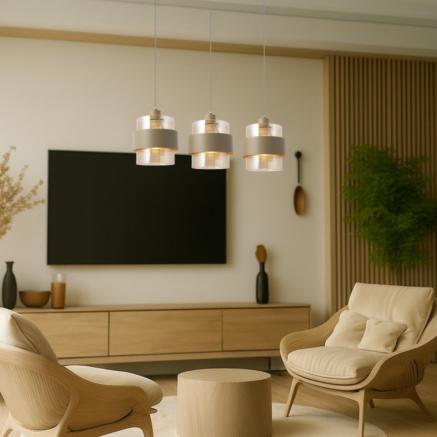 Lustre suspenso com cabo VALENTINO 3xE27/15W/230V bege/transparente