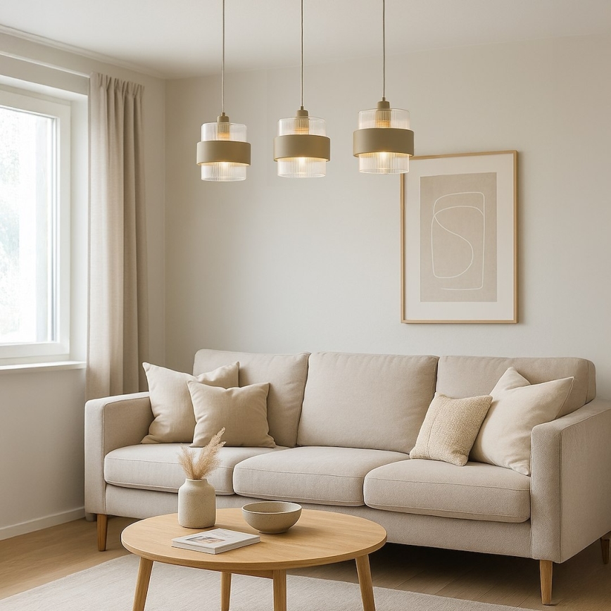 Lustre suspenso com cabo VALENTINO 3xE27/15W/230V bege/transparente