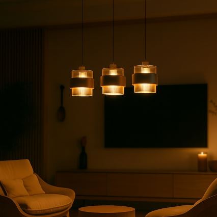 Lustre suspenso com cabo VALENTINO 3xE27/15W/230V bege/transparente