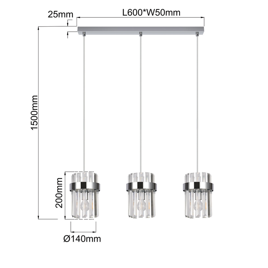 Lustre suspenso com cabo VETRO 3xE14/10W/230V cromo brilhante