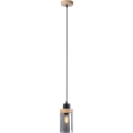 Lustre suspenso com cabo WOODNEST 1xE27/15W/230V pinho/preto fumê