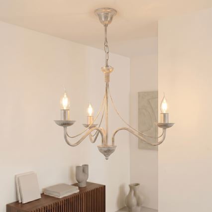 Lustre suspenso com corrente ANTON 3xE14/60W/230V branco patinado
