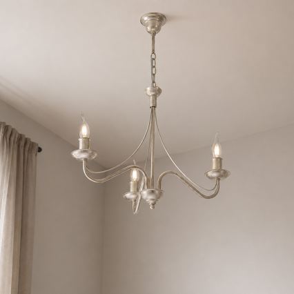 Lustre suspenso com corrente ANTON 3xE14/60W/230V branco patinado