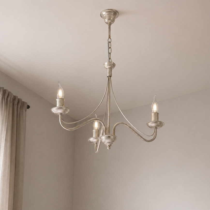 Lustre suspenso com corrente ANTON 3xE14/60W/230V branco patinado