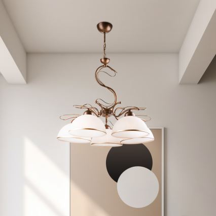 Lustre suspenso com corrente COBRA 5xE27/60W/230V bronze/pátina