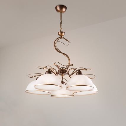 Lustre suspenso com corrente COBRA 5xE27/60W/230V bronze/pátina