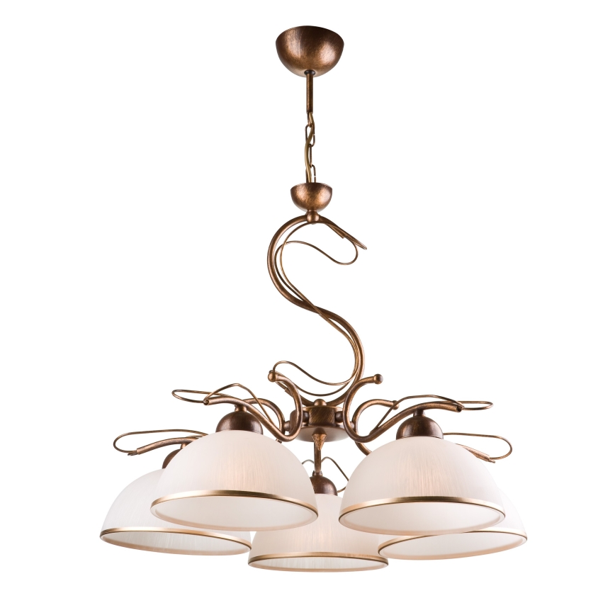 Lustre suspenso com corrente COBRA 5xE27/60W/230V bronze/pátina