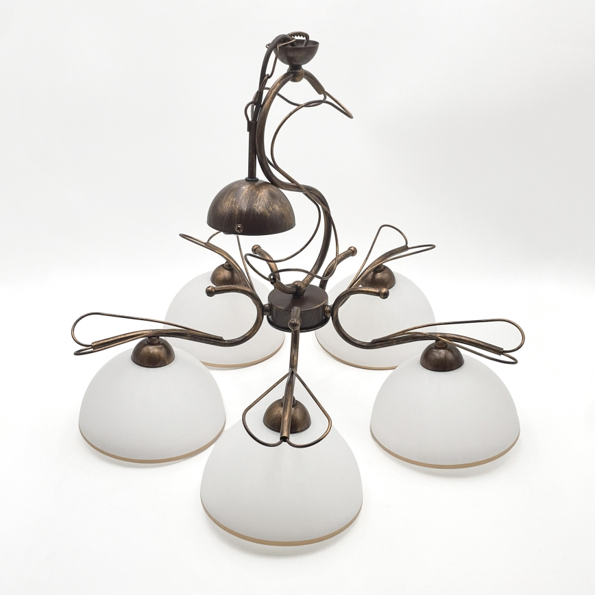 Lustre suspenso com corrente COBRA 5xE27/60W/230V bronze/pátina