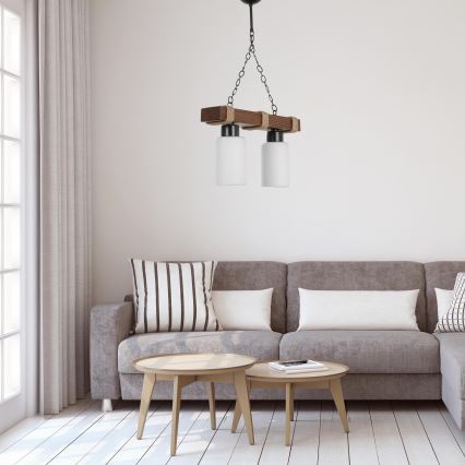 Lustre suspenso com corrente JASMIN 2xE27/40W/230V castanho/branco