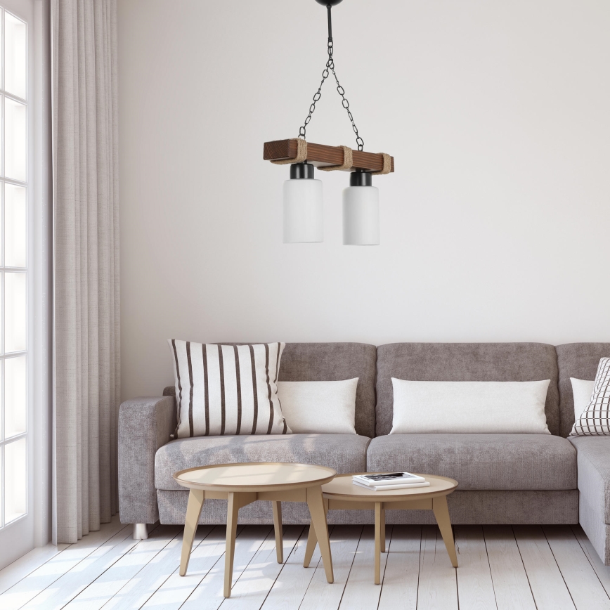 Lustre suspenso com corrente JASMIN 2xE27/40W/230V castanho/branco