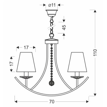 Lustre suspenso com corrente VITORIA 4xE14/40W/230V amarelo/latão
