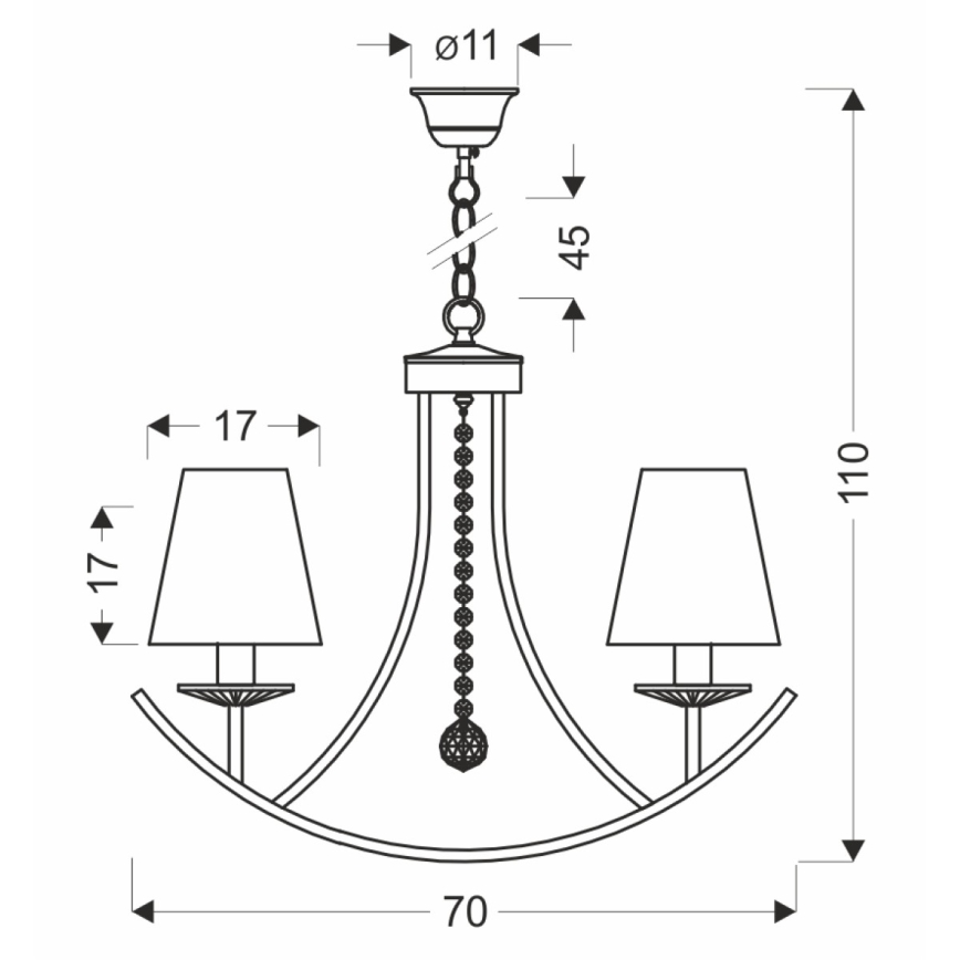 Lustre suspenso com corrente VITORIA 4xE14/40W/230V amarelo/latão