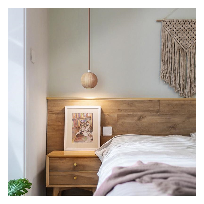 Lustre suspenso em cabo 1xGU10/10W/230V Ø 11 cm, madeira maciça (freixo)