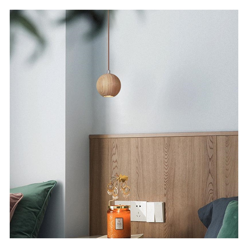 Lustre suspenso em cabo 1xGU10/10W/230V Ø 11 cm, madeira maciça (freixo)