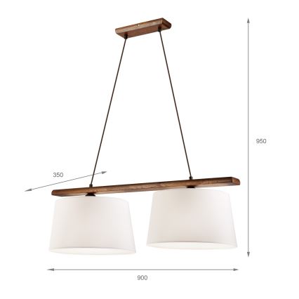 Lustre suspenso em cabo AIDA 2xE27/60W/230V Ø 35 cm, carvalho/nogueira