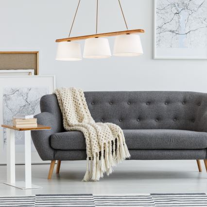 Lustre suspenso em cabo AIDA, 3xE27/60W/230V, Ø 25 cm, carvalho