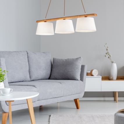 Lustre suspenso em cabo AIDA, 3xE27/60W/230V, Ø 25 cm, carvalho