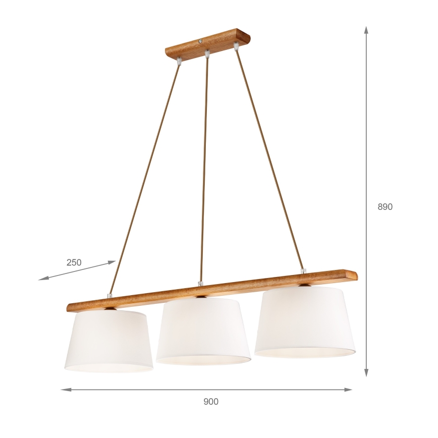 Lustre suspenso em cabo AIDA, 3xE27/60W/230V, Ø 25 cm, carvalho