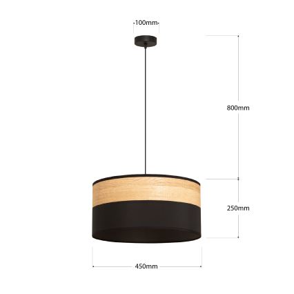 Lustre suspenso em cabo ALBA 1xE27/15W/230V Ø 45 cm preto/castanho