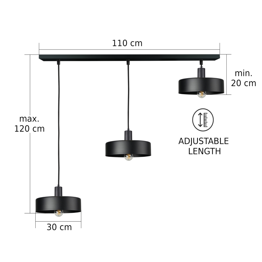 Lustre suspenso em cabo ARCANE 3xE27/60W/230V preto