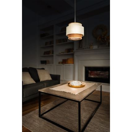 Lustre suspenso em cabo BOHO 1xE27/60W/230V Ø 20 cm branco/juta