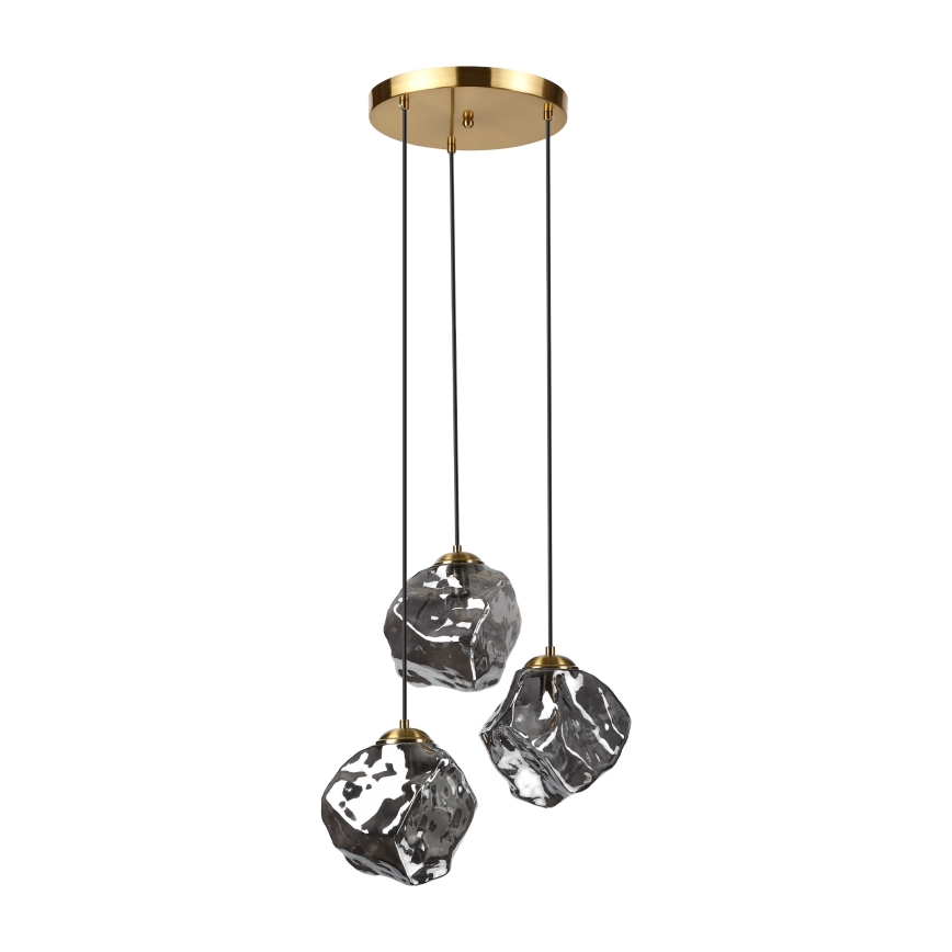 Lustre suspenso em cabo CRISTAL 3xE14/15W/230V latão/preto fumê