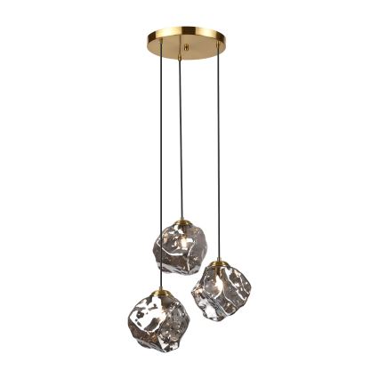 Lustre suspenso em cabo CRISTAL 3xE14/15W/230V latão/preto fumê