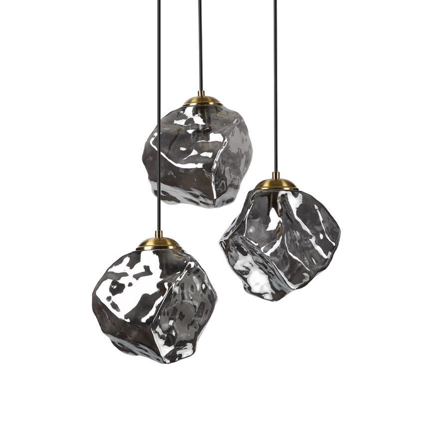 Lustre suspenso em cabo CRISTAL 3xE14/15W/230V latão/preto fumê