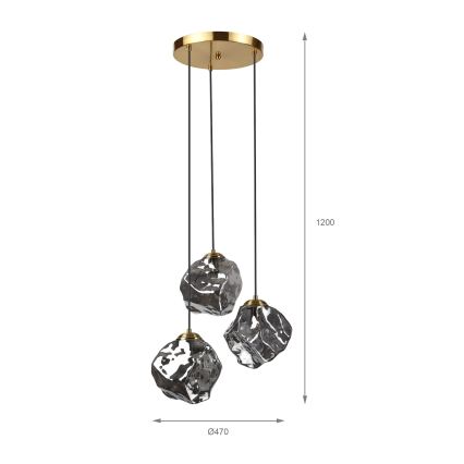 Lustre suspenso em cabo CRISTAL 3xE14/15W/230V latão/preto fumê