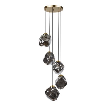 Lustre suspenso em cabo CRISTAL 5xE14/15W/230V latão/preto fumê
