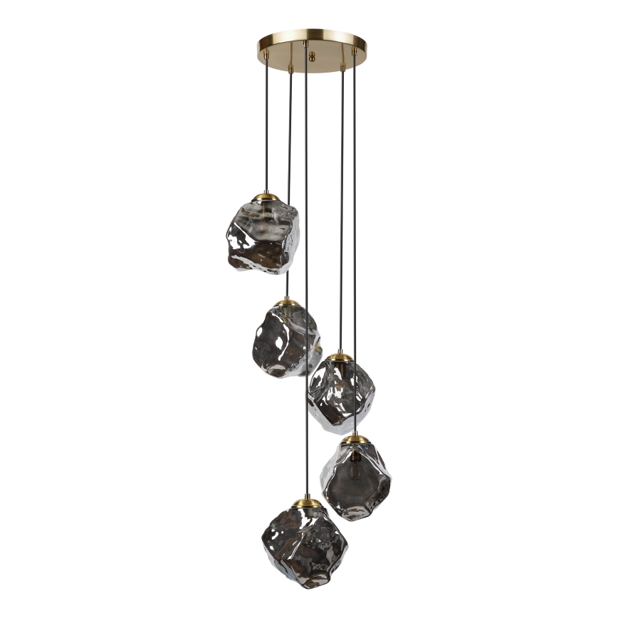 Lustre suspenso em cabo CRISTAL 5xE14/15W/230V latão/preto fumê