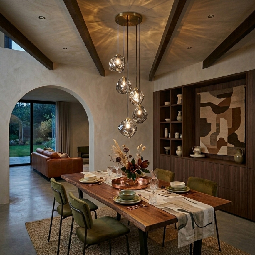 Lustre suspenso em cabo CRISTAL 5xE14/15W/230V latão/preto fumê