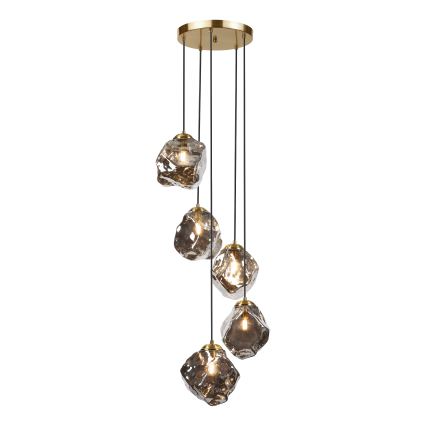 Lustre suspenso em cabo CRISTAL 5xE14/15W/230V latão/preto fumê